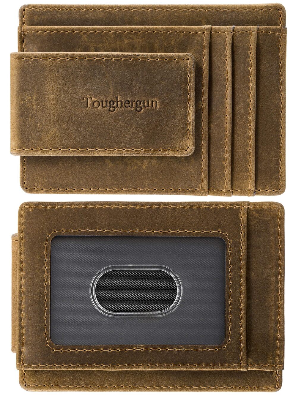 6195 Minimalist Wallet with Magnetic Money Clip Leather Slim Wallet, Credit